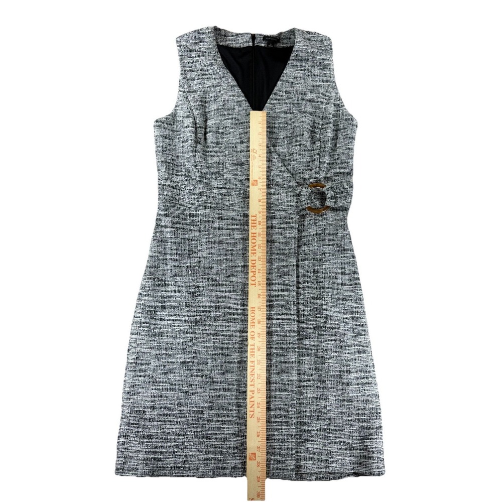 Ann Taylor 10 Gray Black Textured Knit Sleeveless Belted Sheath Dress Career - Picture 5 of 7